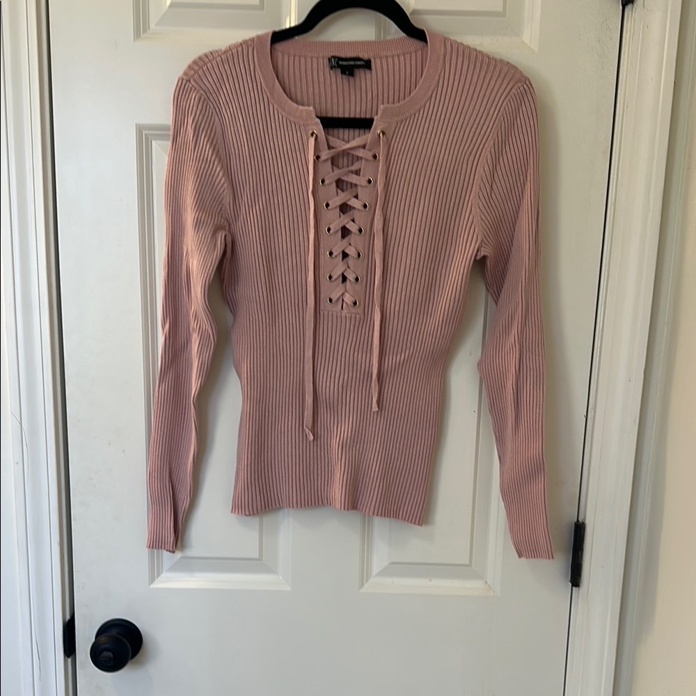 Pink Lace-Up Ribbed Top